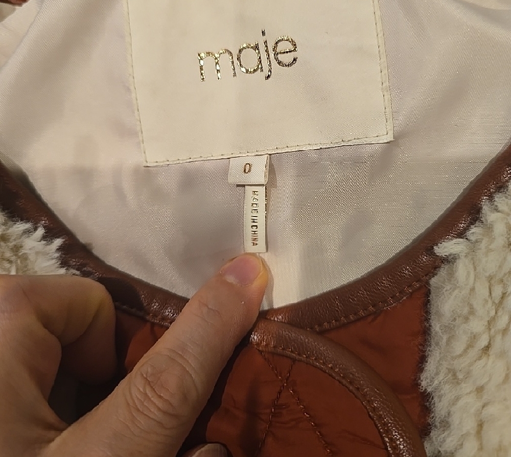 Maje Cream Teddy Jacket with Rust Accent - Picture 6 of 6